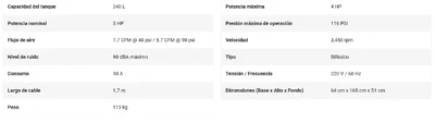 Compresor lubricado, de banda, 240L, 4HP, vert, 220V
